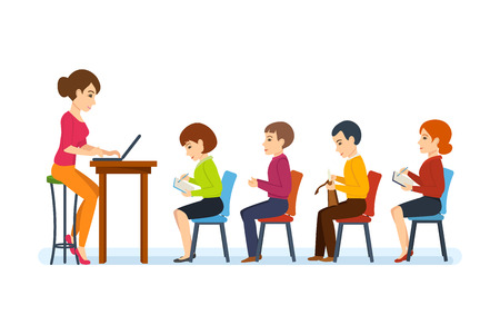 Shared information, discuss business issues with audience of  colleagues.のイラスト素材