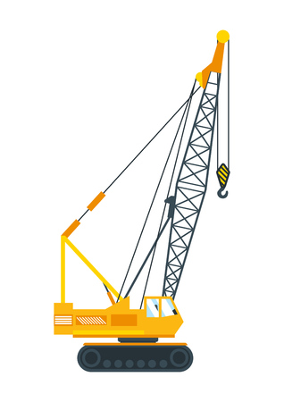 Construction machinery tall crane lifts the concrete slab or releases.のイラスト素材
