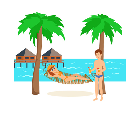 Young couple is resting on the island while on vacation.のイラスト素材
