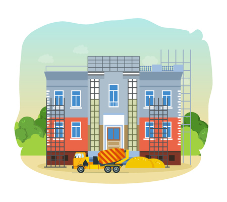 Process of building library machinery in form of concrete mixer.のイラスト素材