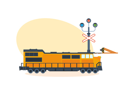 Train on railway, on street of city. Vector illustration isolated.のイラスト素材