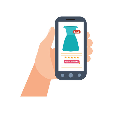 E-commerce, the purchasing product via internet, mobile shopping service.のイラスト素材