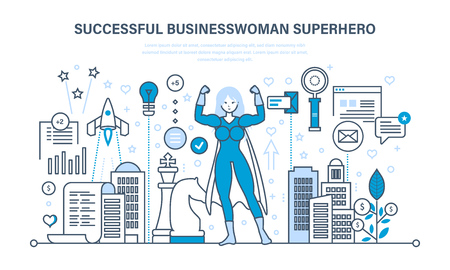 Businesswoman is superhero, in business clothes on background of city.のイラスト素材