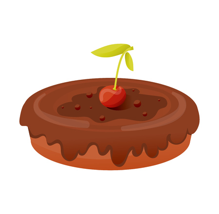 Piece of pie, covered with icing with cherries and chocolate.のイラスト素材