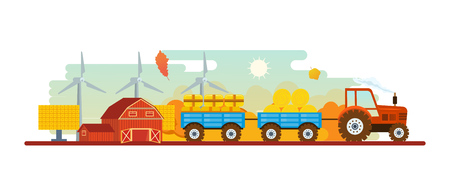 Agriculture and farming. Agribusiness. Rural landscape. Farm and farmland.のイラスト素材
