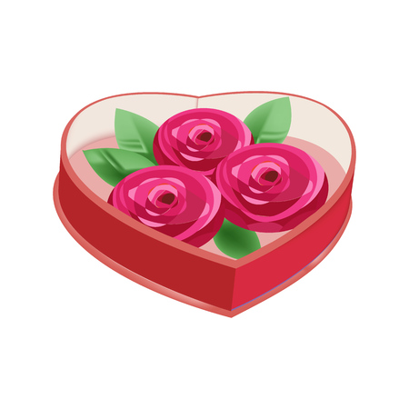 Holiday boxes, packages and bags. Gift box with heart-shaped sweets.のイラスト素材