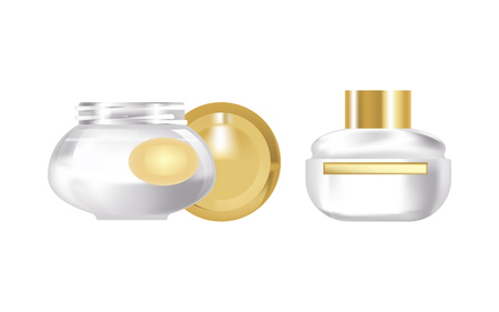 Pair of fragrant face cream, in beautiful transparent glass jar.のイラスト素材