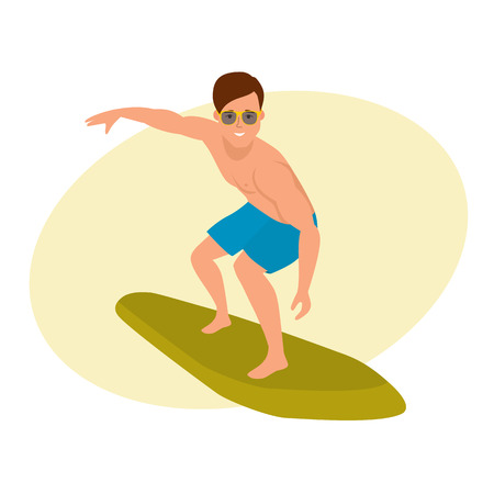 Surfer with surfboard standing, riding on ocean wave. Surf travel.のイラスト素材