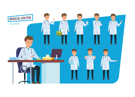 Doctor in various situations, poses.のイラスト素材