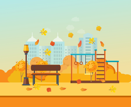 Autumn kids playground, entertainment in form of horizontal bars.のイラスト素材