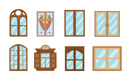 Set of windows different shapes,materials and colors.のイラスト素材