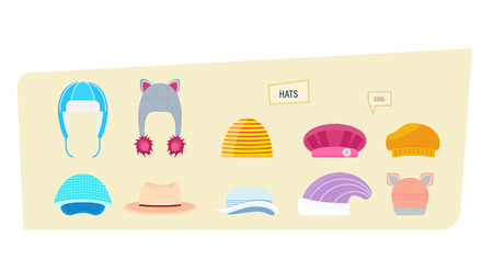 Set of hats for boys and girls in different weather.の写真素材