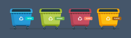 Urns for paper products, food waste, glass and plastic waste.のイラスト素材