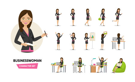 Set of businesswoman working character in office work situations.のイラスト素材
