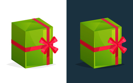 Festive gift in rectangular box with colored pattern and ribbon.のイラスト素材
