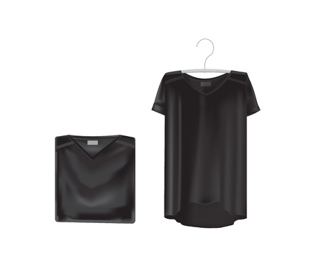 Black mockup of women s t-shirts - tunics. Front and rear view.のイラスト素材