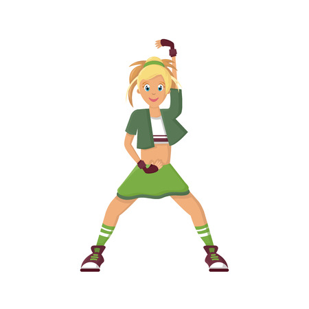 Young beautiful dancing girl on white background, vector illustration.のイラスト素材