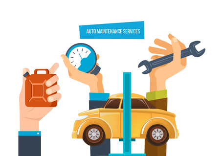 Auto maintenance services. Car diagnostic, auto maintenance test, diagnostics center.のイラスト素材