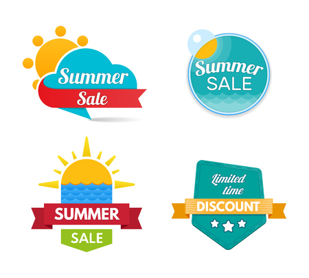 Design banners and discount stickers. Collection colorful stickers shopping, promotions. Special offer templates. Super sale, black friday, discount labels. Flat design sale stickers.のイラスト素材