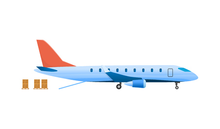 Flying airplane, airliner. Logistics, transportation, shipping, delivery servicesのイラスト素材