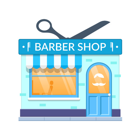 Modern city barber shop building facade. City hair salon building.のイラスト素材