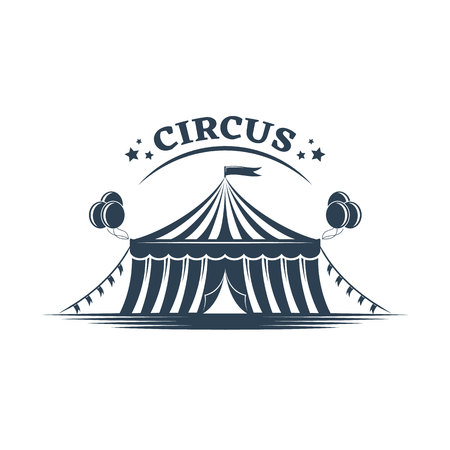 Circus building, circus tent awning, balls, decorations, shapito, exterior appearance.のイラスト素材
