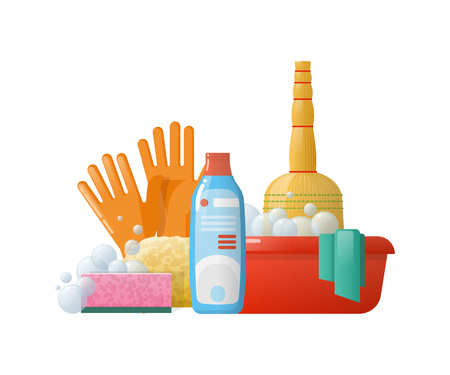 Set of cleaning supplies tools accessories.のイラスト素材