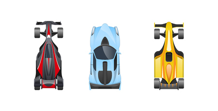 Set of sports cars with different colors, characteristics, brands, and types vector illustrationのイラスト素材