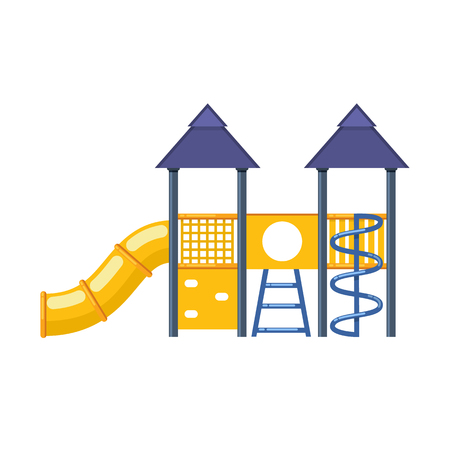 Childrens entertainment complex with slides, stairs, awnings, attractions, and recreation park vector illustrationのイラスト素材