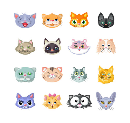 Set of stickers, icons, characters, funny cats, head, cute face.の写真素材