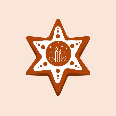 Christmas gingerbread with glaze, decorative star with ornament. Sweets, holiday.のイラスト素材