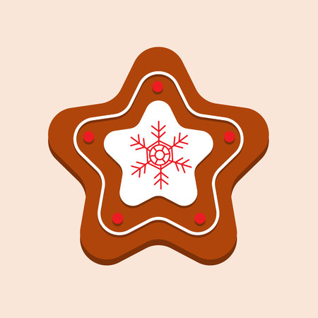 Christmas gingerbread with glaze, decorative star and snowflake with ornament.のイラスト素材
