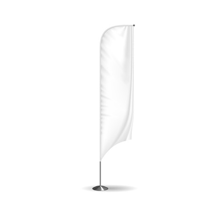 Realistic flag, textile banner and advertising layout, white advertising stand.のイラスト素材