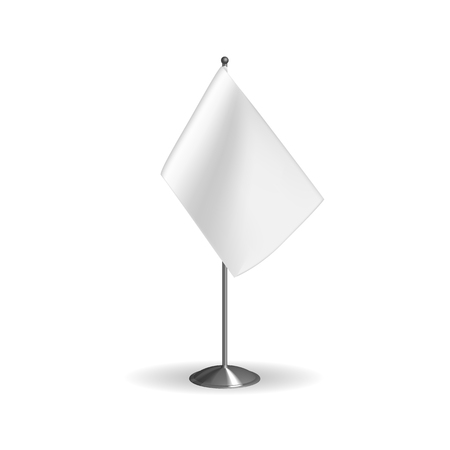 Realistic flag, textile banner and advertising layout, white advertising stand.のイラスト素材