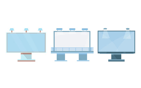 Colorful billboards, fashionable outdoor advertising. Beautiful shields, a place for advertising and posters. Posters, signs of retail trade, city light billboard. Vector illustration.のイラスト素材