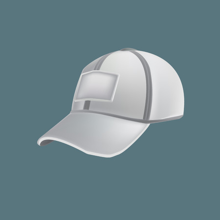 Realistic mockup men's clothes, accessories. Clothes in white color. Beautiful sports cap, baseball cap, youth headdress. Template fashion cloth, accessories, mockup. Front view. Vector illustrationのイラスト素材