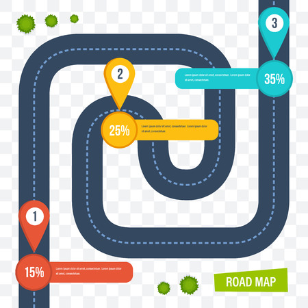 Road map with colorful marks markers, dotted line for cars.のイラスト素材