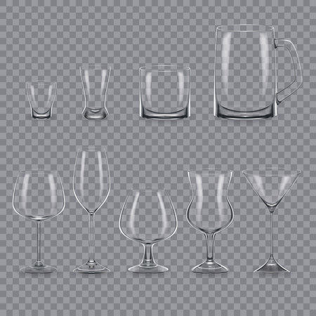 Set of realistic template empty transparent alcohol glasses and mugs.のイラスト素材