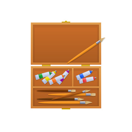 Case with brushes, multi-colored tubes with paint and markers.のイラスト素材