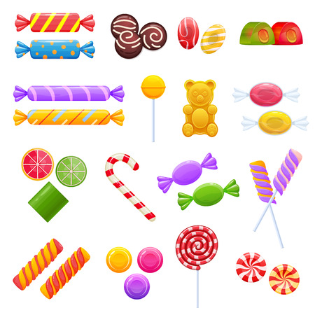 Set of colorful sweet chocolates, desserts, assorted delicious food.のイラスト素材