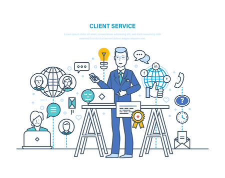 Client service. Feedback, interaction through means of communication, social networks.のイラスト素材