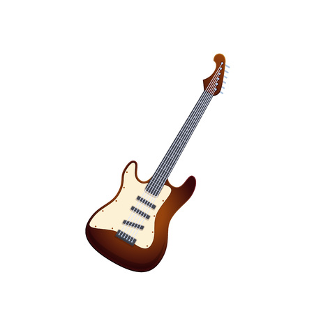 Wooden guitar, traditional string musical instrument. Music on electronic guitar.のイラスト素材