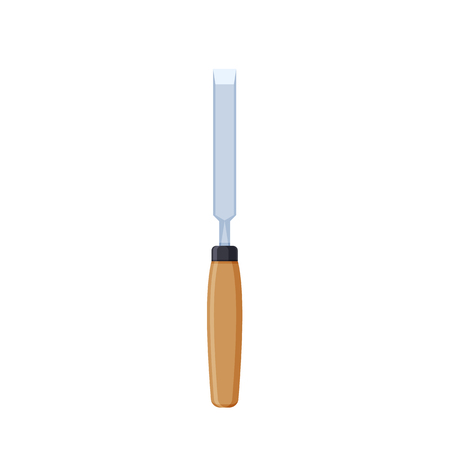 Wooden chisel with metal base, for working with wood, debarring.のイラスト素材