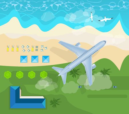 Summer travel on airplane in skyのイラスト素材