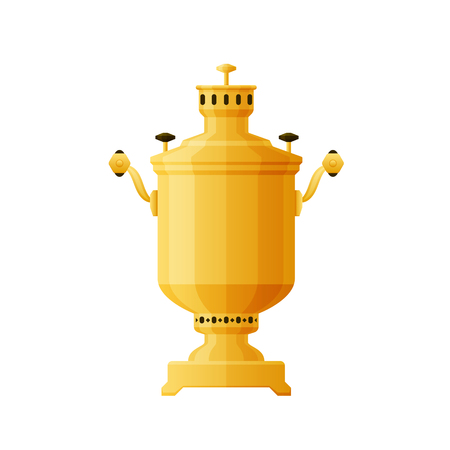 Russian culture. Traditional tea golden metal samovar for drinking tea.のイラスト素材
