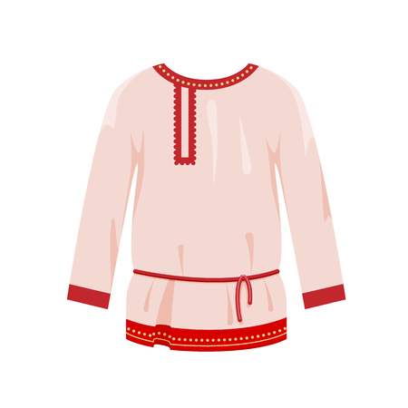 Russian culture, landmarks, symbols. Traditional ornamental mockup men white shirt.のイラスト素材