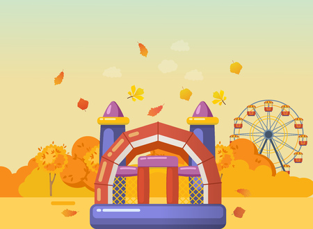 Entertainment with inflatable gaming complex with slides, ladders, trampolines.のイラスト素材