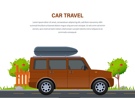 Travel by car. Trip on  car on country road.のイラスト素材