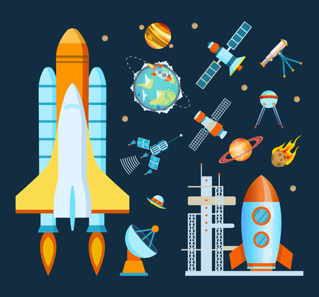 Concept space. Rocket, spacecraft, satellite launch, flight around the Earth.のイラスト素材