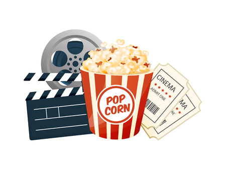 Cinema, movie time, concept. Movie theater object. Poster, banner.のイラスト素材